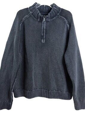Overland XXL Gray Heavy Chunky Knit 1/4 Zip Quality Sweater Gray 100% Cotton EUC